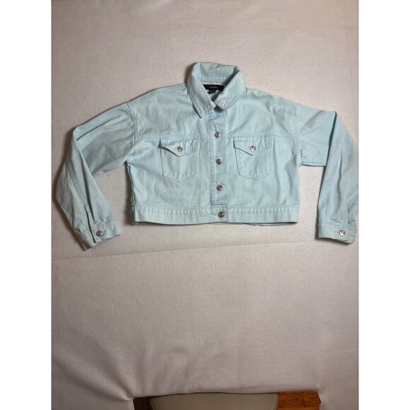 Forever 21 Womens Light Blue Cropped Denim Jacket With Button Closure & Small - Picture 1 of 11